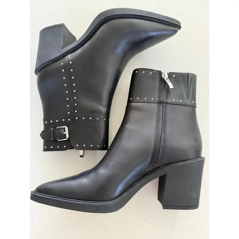 Paige Giselle Pointed Toe‎ Studded Leather Bootie in Black 9
